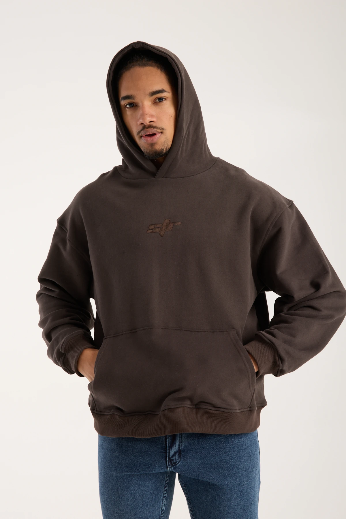 Acı Kahve Nakışlı Oversized Hoodie