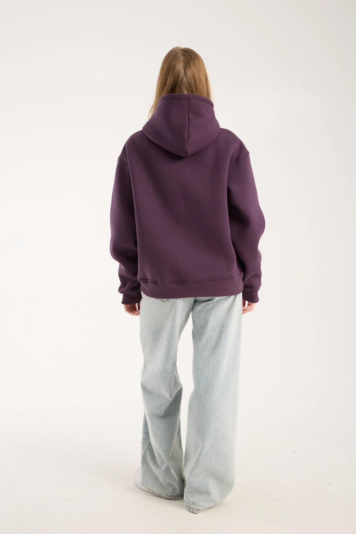 Mor Nakışlı Oversized Hoodie