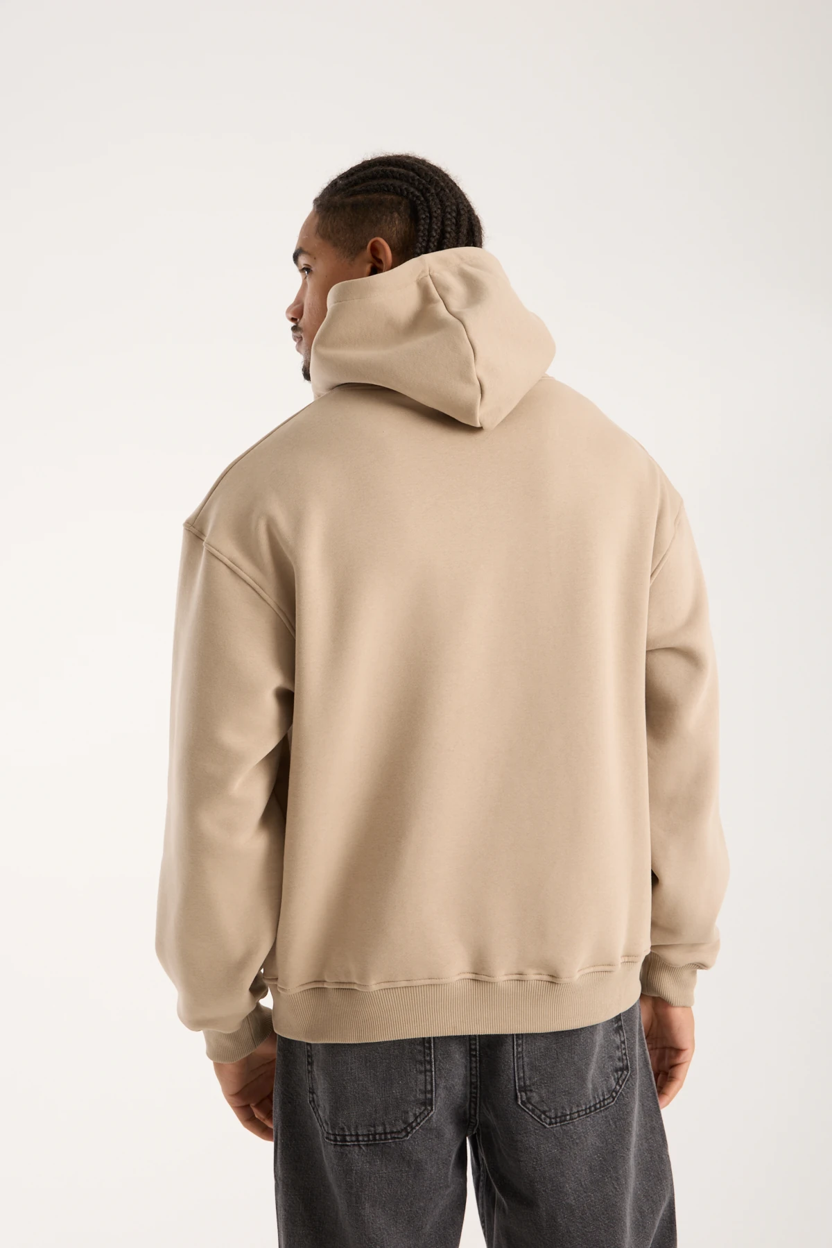 Bej Nakışlı Oversized Hoodie