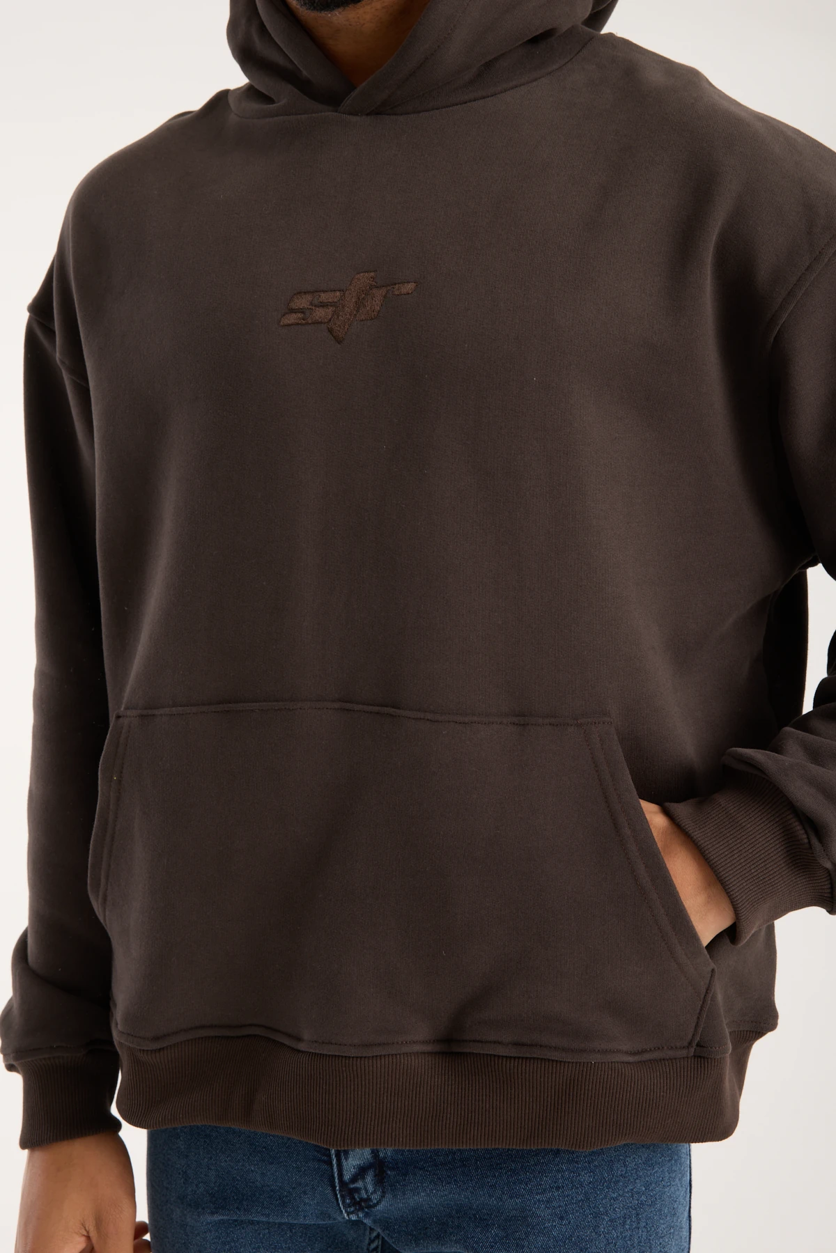 Acı Kahve Nakışlı Oversized Hoodie