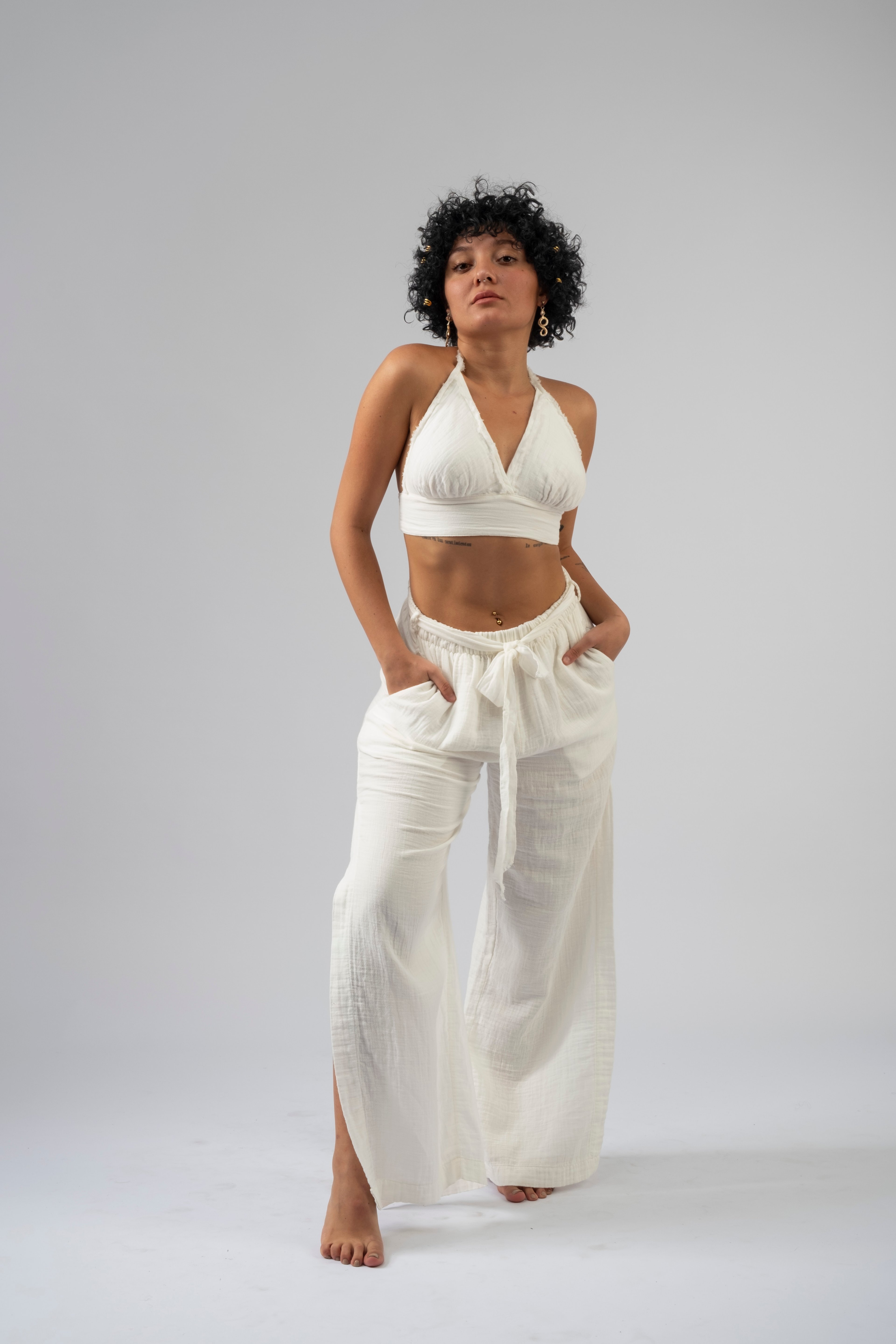 Pants with Slits - White