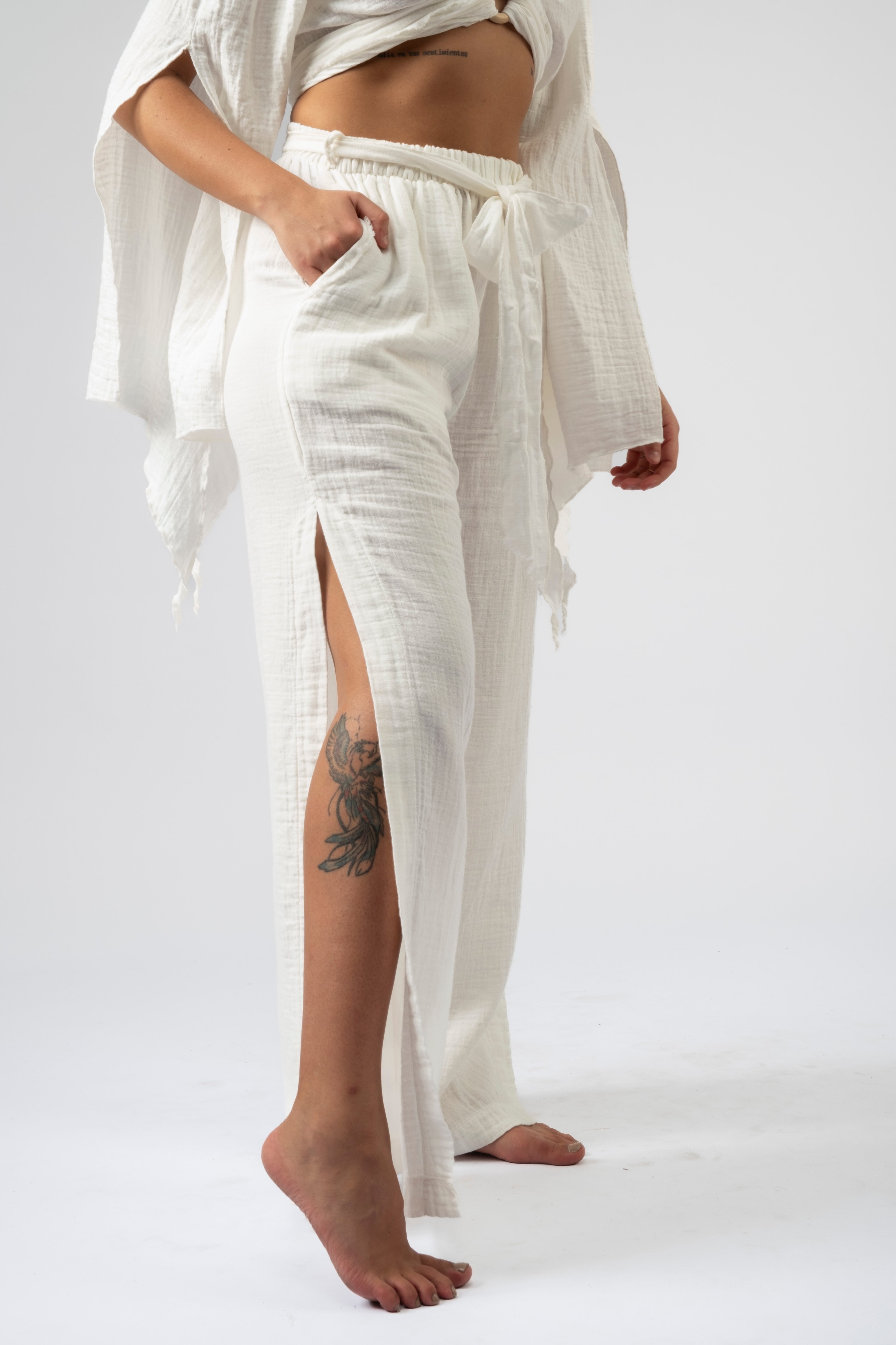 Pants with Slits - White