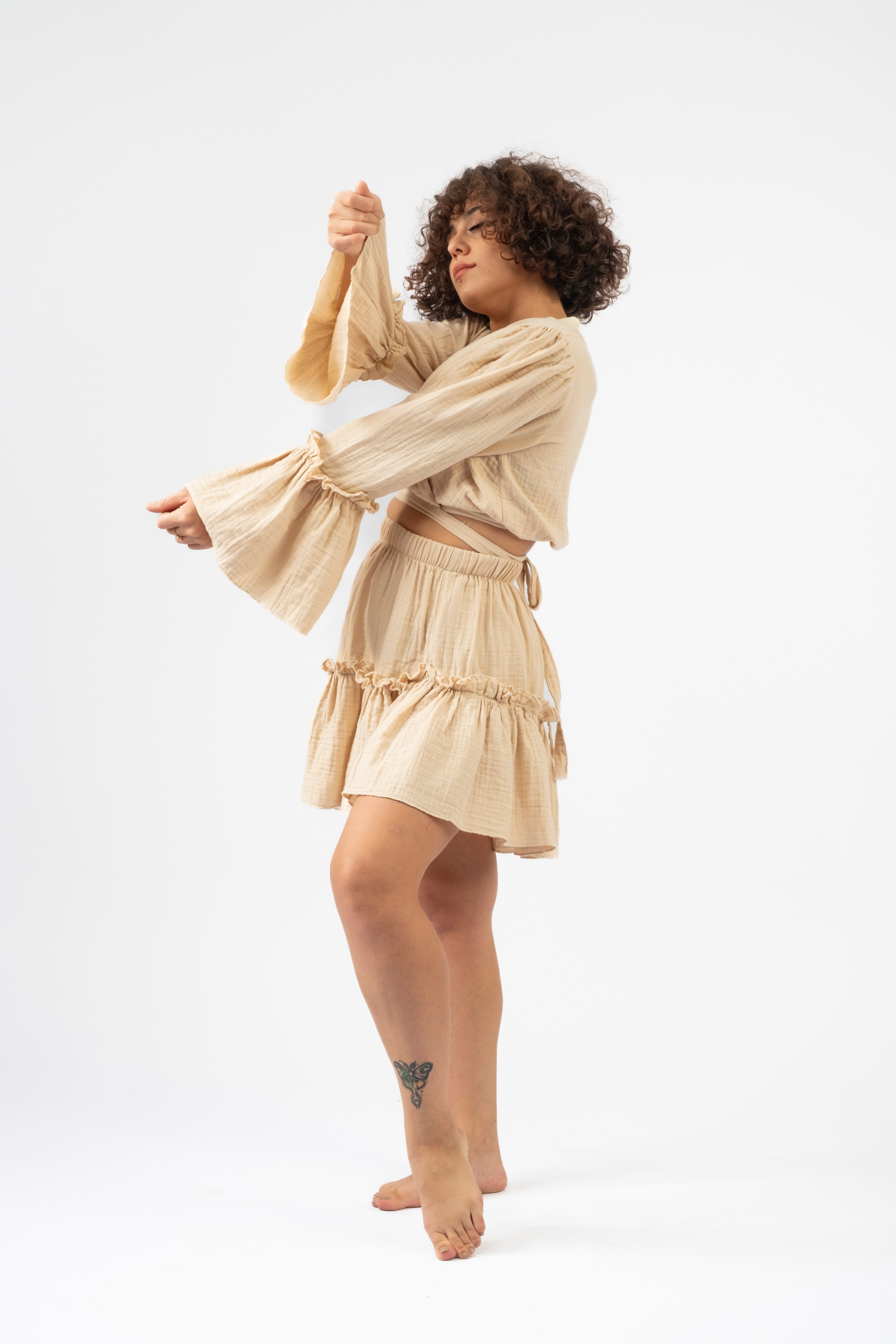 Frilly Mini Skirt - Beige