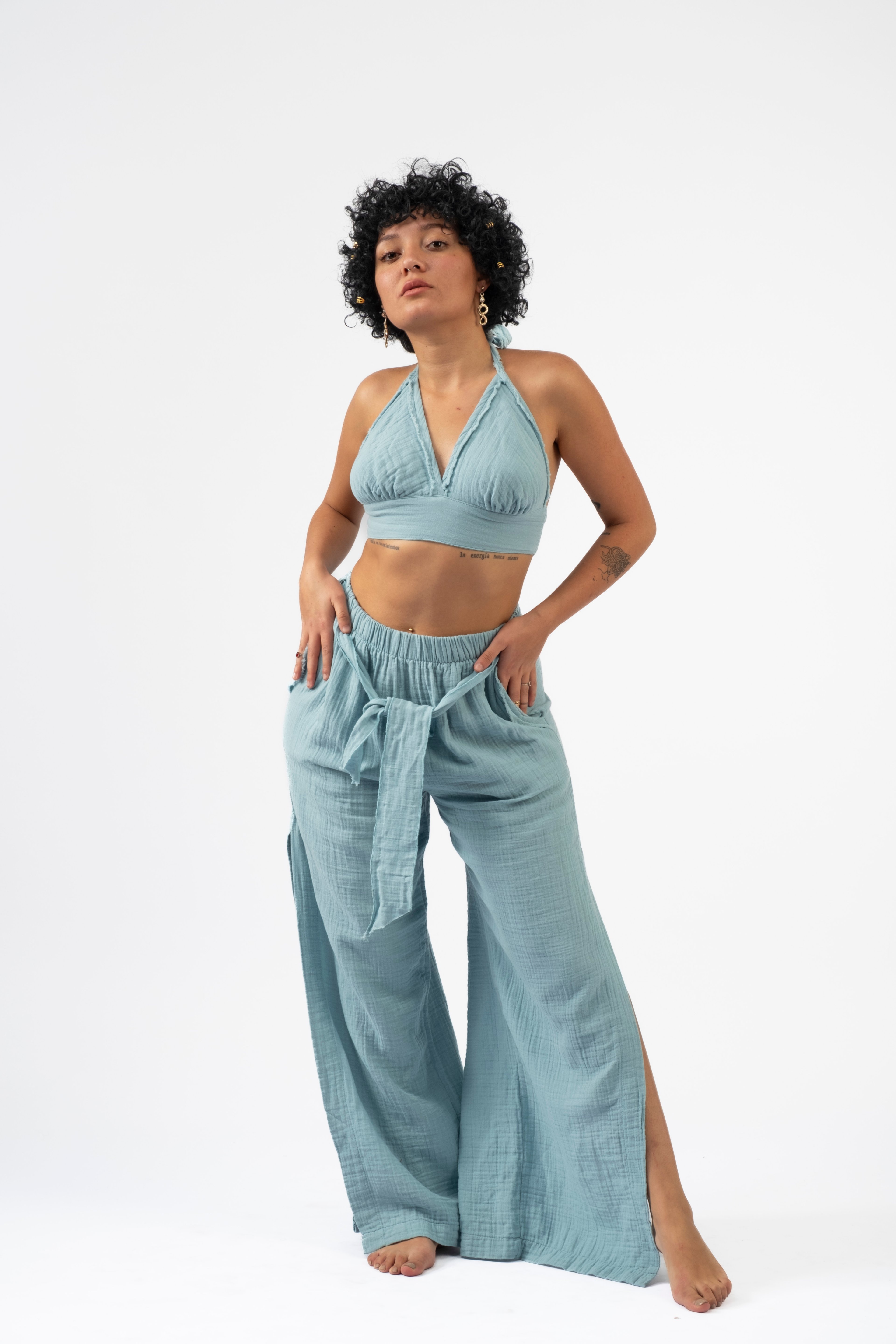 Pants with Slits - Sky Blue