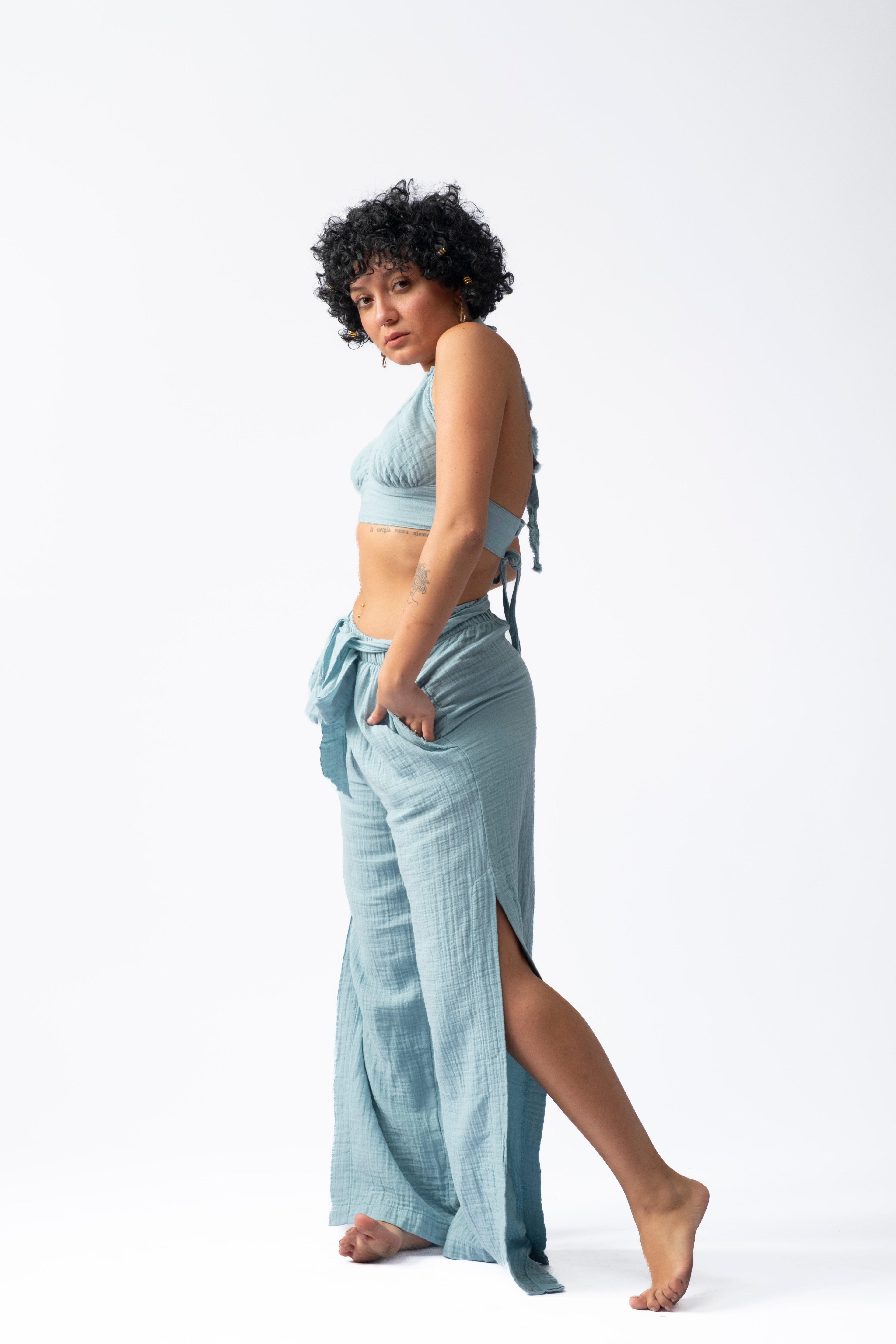 Pants with Slits - Sky Blue