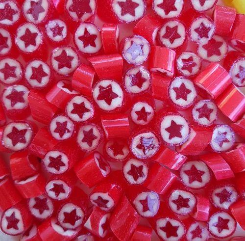 YILDIZ DESENLİ KIRMIZI LOLLY ŞEKER TROPİK MEYVE AROMALI 250 GR