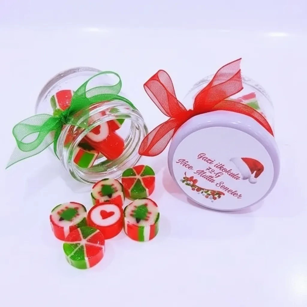 100 ADET ETİKETLİ KURDELELİ KAVANOZLU LOLLY YENi YIL ŞEKERİ YY51