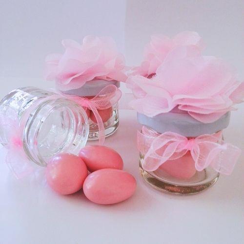 24 ADET PEMBE KURDELELİ ÇİÇEKLİ KAVANOZLU BADEM DRAJE 40