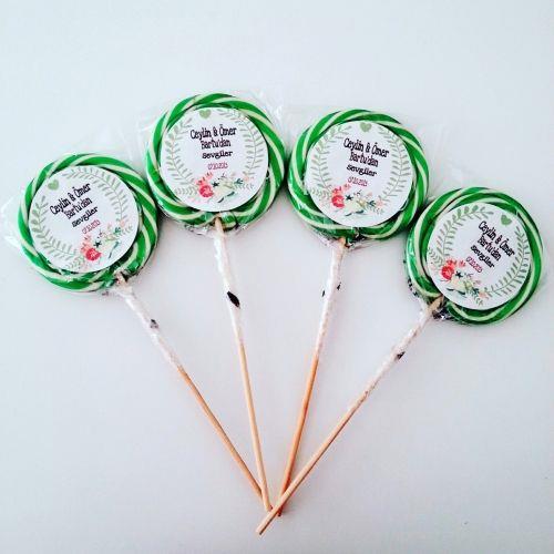 24 ADET ETİKETLİ YEŞİL BEYAZ LOLİPOP ŞEKER L16