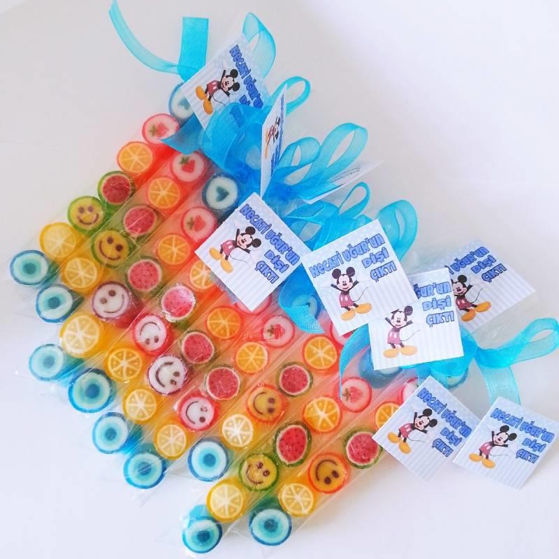 50 Adet  MAVİ KURDELELİ PARMAK LOLLY CANDY PL12