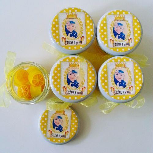 24 ADET ETİKETLİ KURDELELİ KAVANOZLU LİMON LOLLY ŞEKER 35