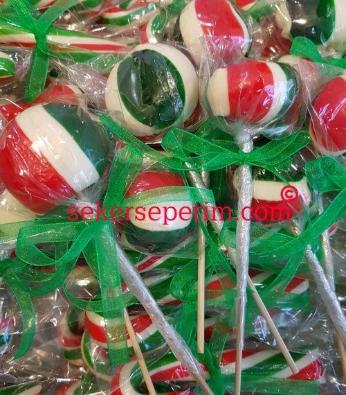 12 ADET KURDELELİ TOPİTOP ŞEKER YEŞİL KIRMIZI BEYAZ
