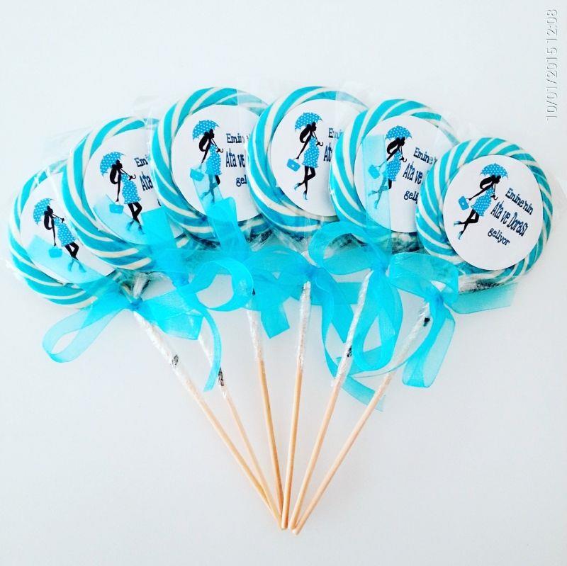 24 ADET BABY SHOWER ETİKETLİ KURDELELİ LOLİPOP ŞEKER L12