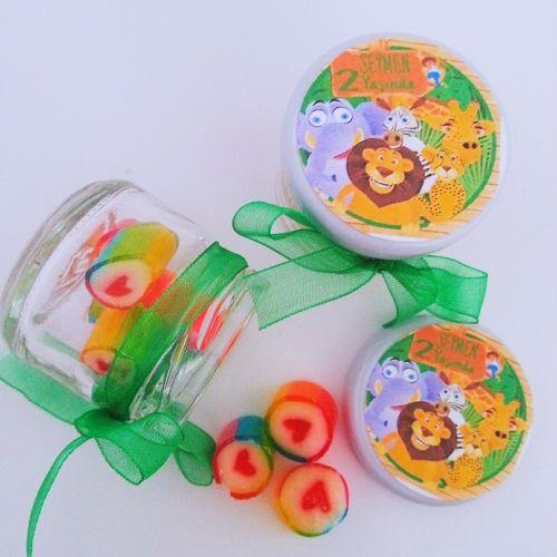 24 ADET  SAFARİ KONSEPTLİ KURDELELİ ETİKETLİ KAVANOZ LOLLY ŞEKER 81