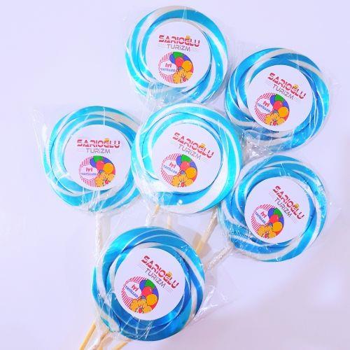 24 Adet Etiketli Mavi Sosyete Lolipop Şeker L211