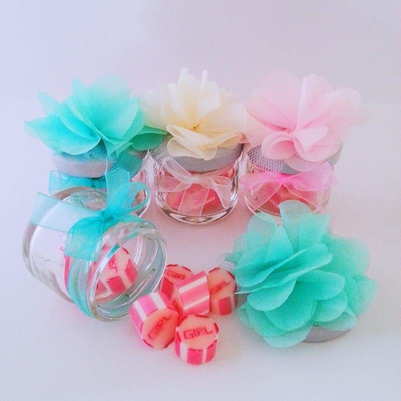 24 ADET CICEKLI KAVANOZLU PEMBE BEYAZ SU YESILI BEBEK SEKERI 106