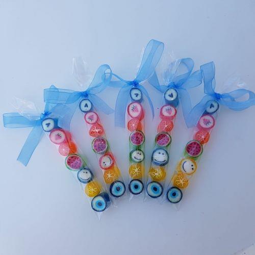 50 Adet MAVİ KURDELELİ PARMAK LOLLY ERKEK BEBEK ŞEKERİ PL05