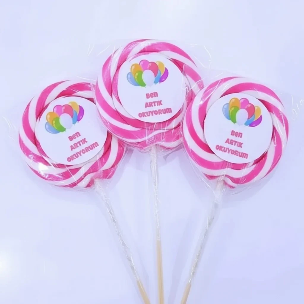 24 Adet Etiketli Pembe Sosyete Lolipop Şeker L210