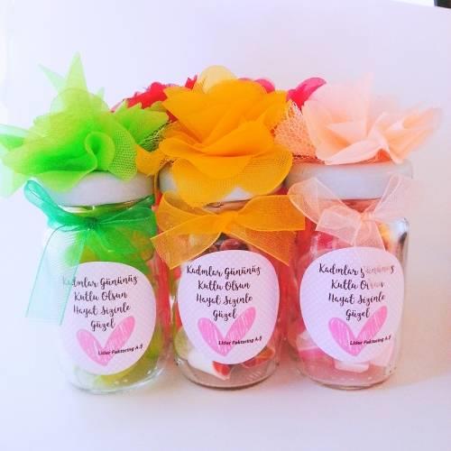 12 ADET COK RENKLI ÇİÇEKLİ KAVANOZLU LOLLY ŞEKER 140