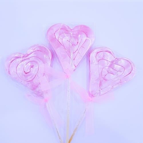 24 ADET KURDELELİ KALP LOLİPOP TEK RENK PEMBE  L48