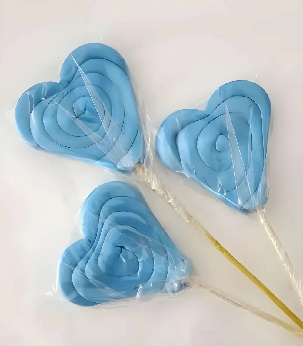 12 Adet Kalp Lolipop Şekeri Tek Renk Mavi L23