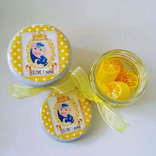 24 ADET ETİKETLİ KURDELELİ KAVANOZLU LİMON LOLLY ŞEKER 35