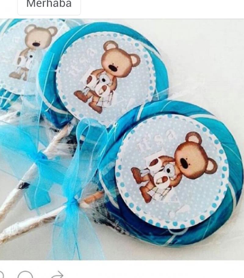 24 ADET "it's a boy" ETİKETLİ MAVİ KURDELELİ LOLİPOP ŞEKER L47
