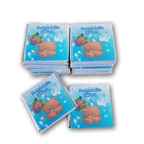 İsim Etiketli Madlen Erkek Bebek Çikolatası 48 Adet Kutulu Madlen EC30