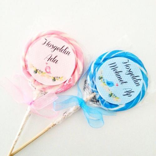 24 ADET ETİKETLİ KURDELELİ  LOLİPOP BEBEK ŞEKERİ 41