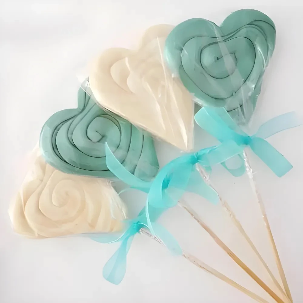 24 Adet kurdeleli Kalp Lolipop Şekeri Tek renk Nil Yeşili ve Beyaz L31
