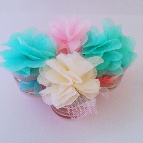 24 ADET CICEKLI KAVANOZLU PEMBE BEYAZ SU YESILI BEBEK SEKERI 106