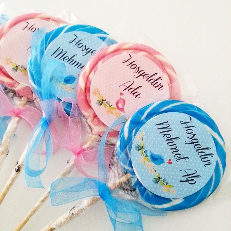24 ADET ETİKETLİ KURDELELİ  LOLİPOP BEBEK ŞEKERİ 41