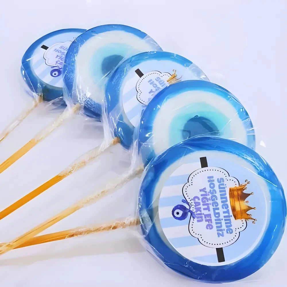 12 ADET ETİKETLİ KURDELELİ NAZAR LOLLY LOLİPOP ŞEKER LL18