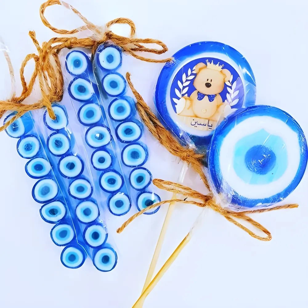 24 Adet Nazar Parmak Lolly Şeker + 24 Adet Etiketli Nazar Lolly Lolipop Erkek Bebek Şekeri 196