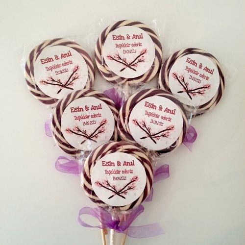 24 ADET ETİKETLİ KURDELELİ LOLİPOP NİKAH ŞEKERİ L11