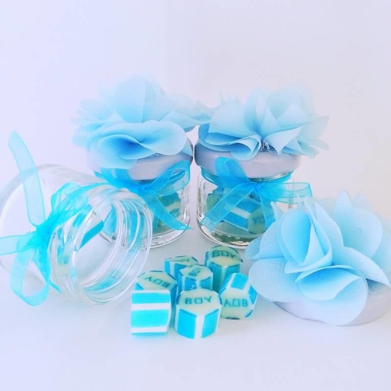 50 ADET MAVİ KURDELELİ ÇİÇEKLİ KAVANOZLU BOY LOLLY ŞEKER 156