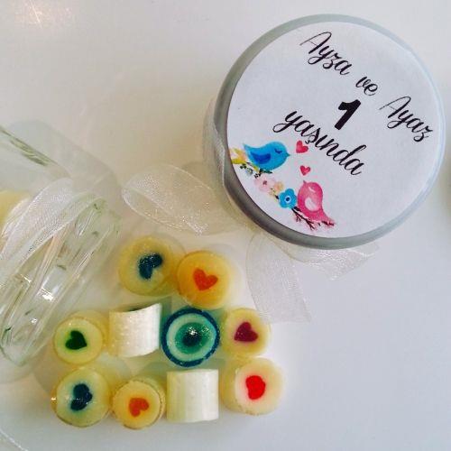 24 ADET ETİKETLİ KURDELELİ KAVANOZ KARIŞIK KALP LOLLY ŞEKER 28