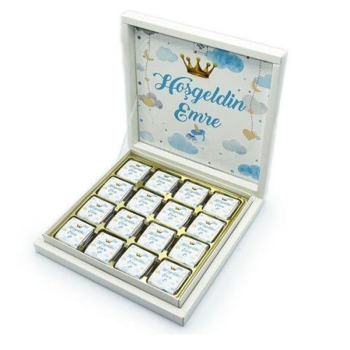 İSİMLİ ERKEK BEBEK ÇİKOLATASI 48 ADET KUTULU MADLEN