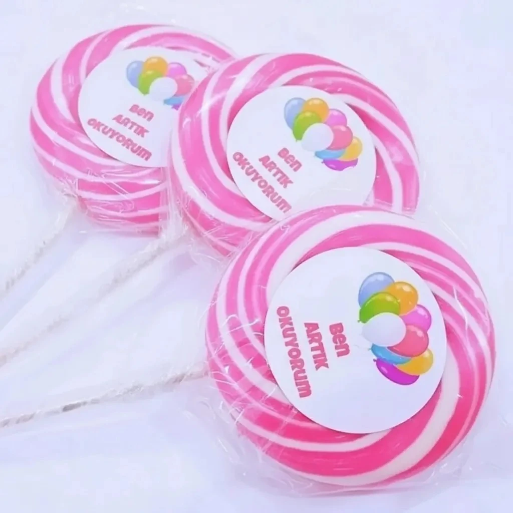 24 Adet Etiketli Pembe Sosyete Lolipop Şeker L210