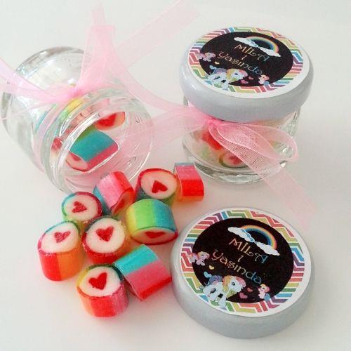 24 ADET ETİKETLİ KURDELELİ KAVANOZLU GÖKKUŞAĞI LOLLY ŞEKER 49