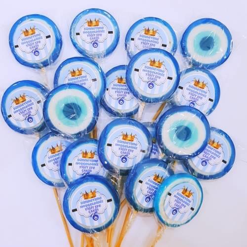 50 ADET ETİKETLİ KURDELELİ NAZAR LOLİPOP ŞEKER MAVİ LL21