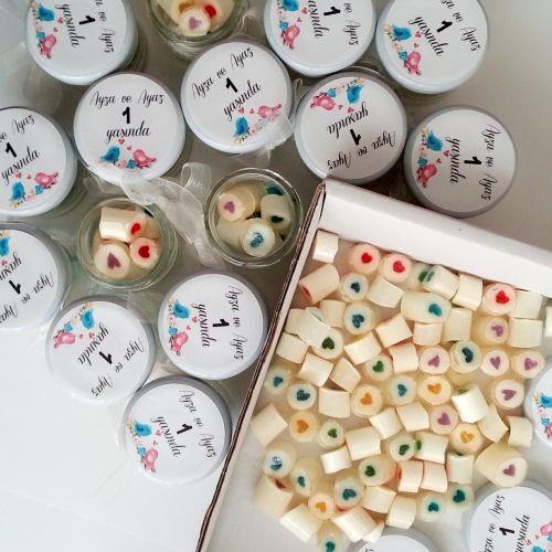 24 ADET ETİKETLİ KURDELELİ KAVANOZ KARIŞIK KALP LOLLY ŞEKER 28