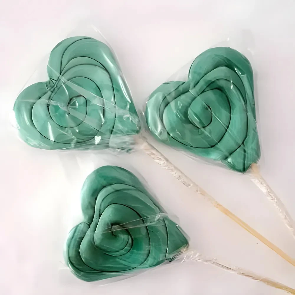 12 Adet Kalp Lolipop Şekeri Tek renk Nil Yeşili L20