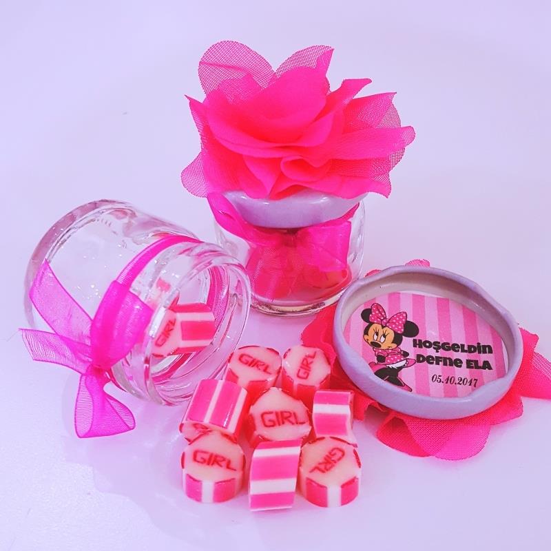 24 Adet Fusya Çiçekli Kavanozlu Girl Lolly Şeker 190