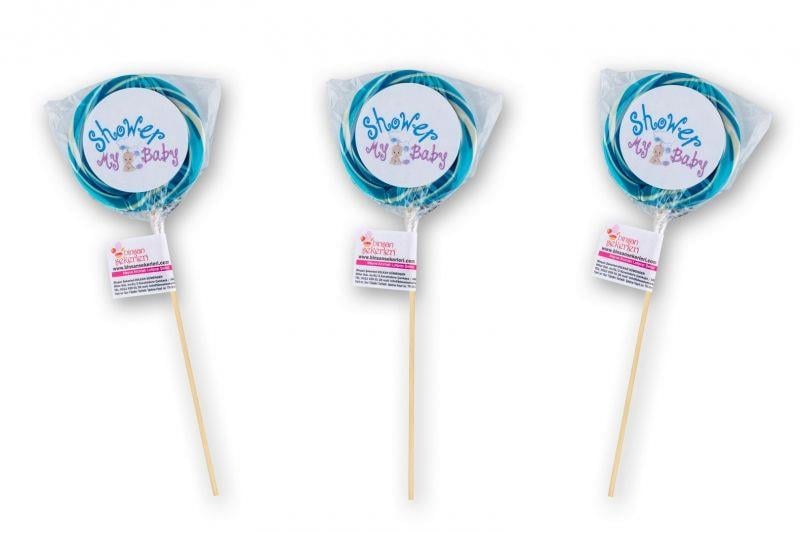 24 ADET BABY SHOWER ETİKETLİ SOSYETE LOLİPOP MAVİ BEYAZ