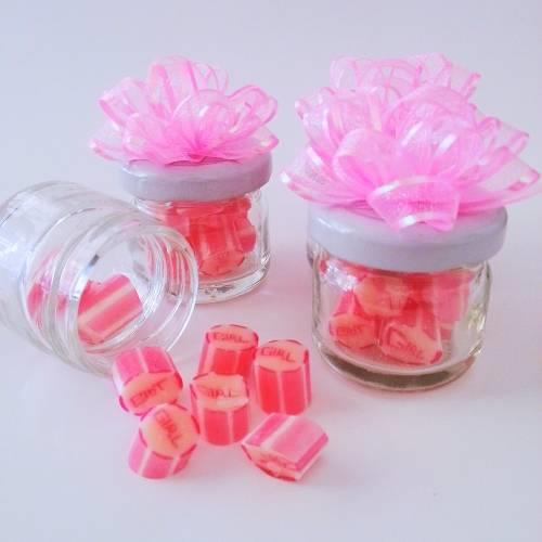 24 ADET KURDELELİ PEMBE YILDIZ ÇİÇEKLİ KAVANOZLU "GİRL" LOLLY BEBEK ŞEKERİ