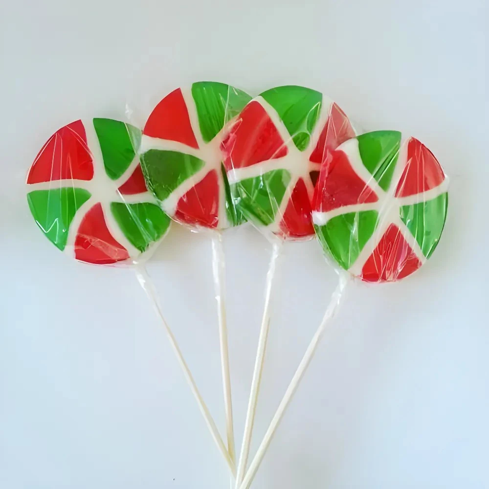 12 ADET Yeşil Kırmızı Beyaz Dilim LOLLY LOLİPOP ŞEKER LL21