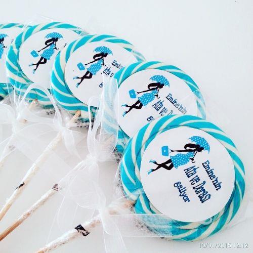24 ADET BABY SHOWER ETİKETLİ KURDELELİ LOLİPOP ŞEKER L12