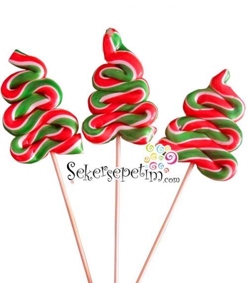 12 ADET ÇAM LOLİPOP KIRMIZI YEŞİL BEYAZ 11