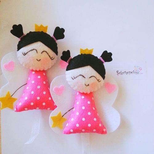 12 ADET TAÇLI PEMBE MELEK MAGNET 07